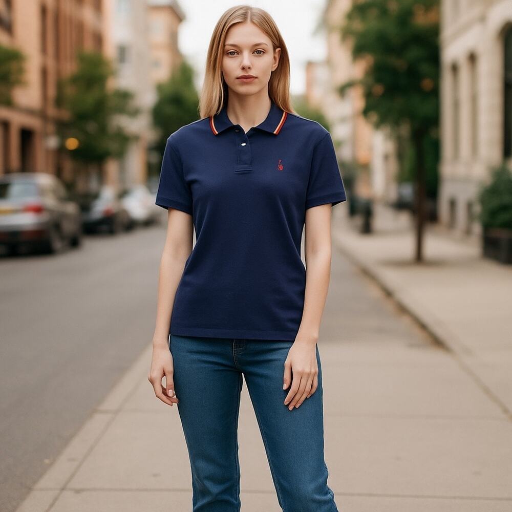 Vintage Ralph Lauren Women’s XL Polo Shirt Navy Red Pony Cotton Collar Stripe
